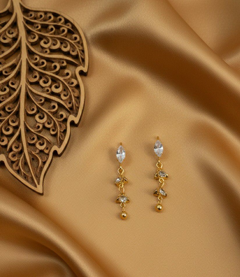Gold Plated American Diamond Latkan Earrings for Women | Big Drop Jhumka Earrings | Brass Fashion Jewellery | EA-44
