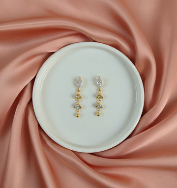 Gold Plated American Diamond Latkan Earrings for Women | Big Drop Jhumka Earrings | Brass Fashion Jewellery | EA-44