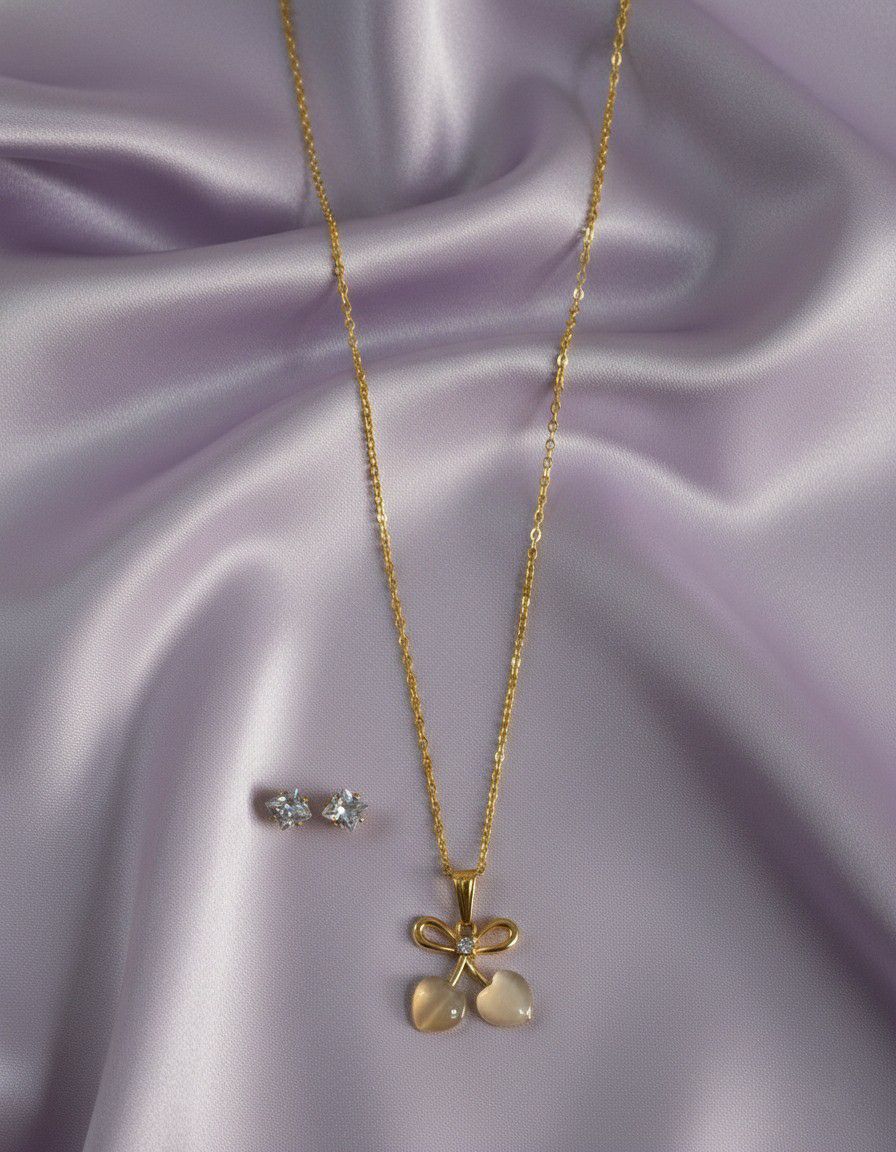 Gold Plated American Diamond Pendant Chain Set for Women | Stylish Chain with Earrings | Brass & Copper Jewellery | CP-51