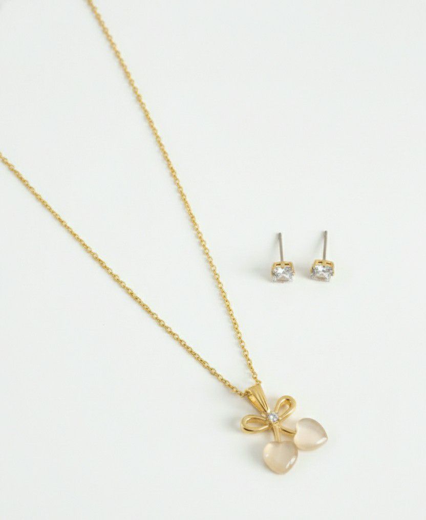 Gold Plated American Diamond Pendant Chain Set for Women | Stylish Chain with Earrings | Brass & Copper Jewellery | CP-51