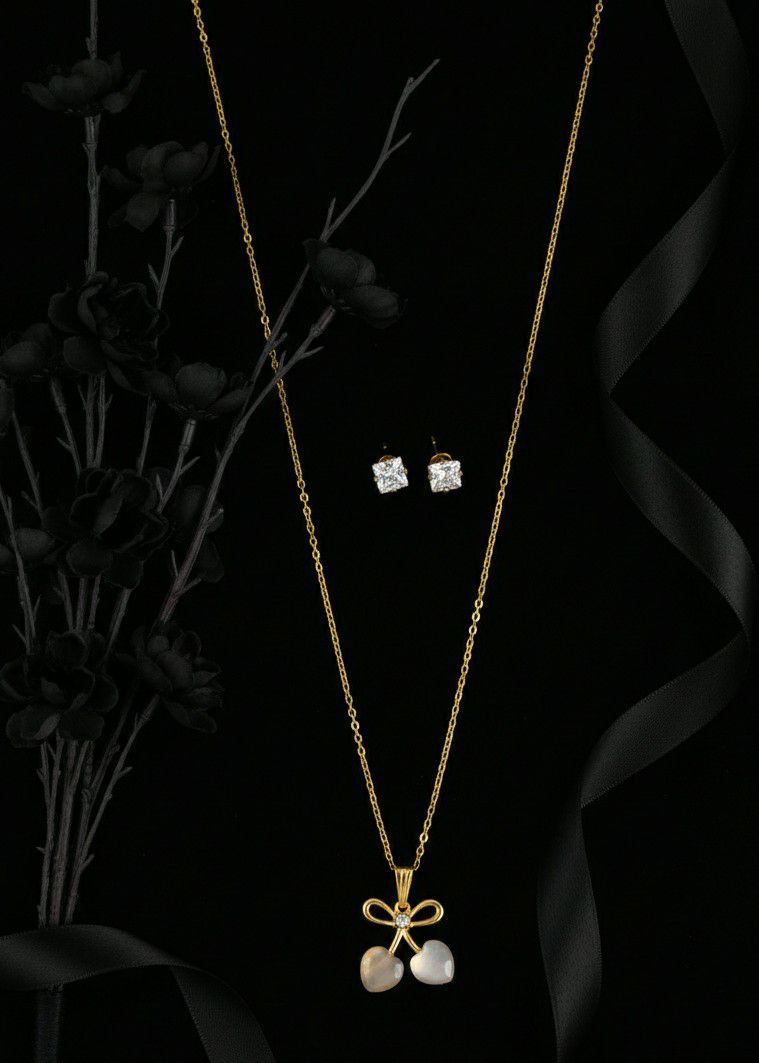 Gold Plated American Diamond Pendant Chain Set for Women | Stylish Chain with Earrings | Brass & Copper Jewellery | CP-51
