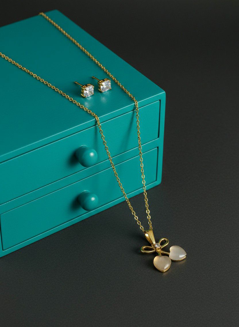 Gold Plated American Diamond Pendant Chain Set for Women | Stylish Chain with Earrings | Brass & Copper Jewellery | CP-51