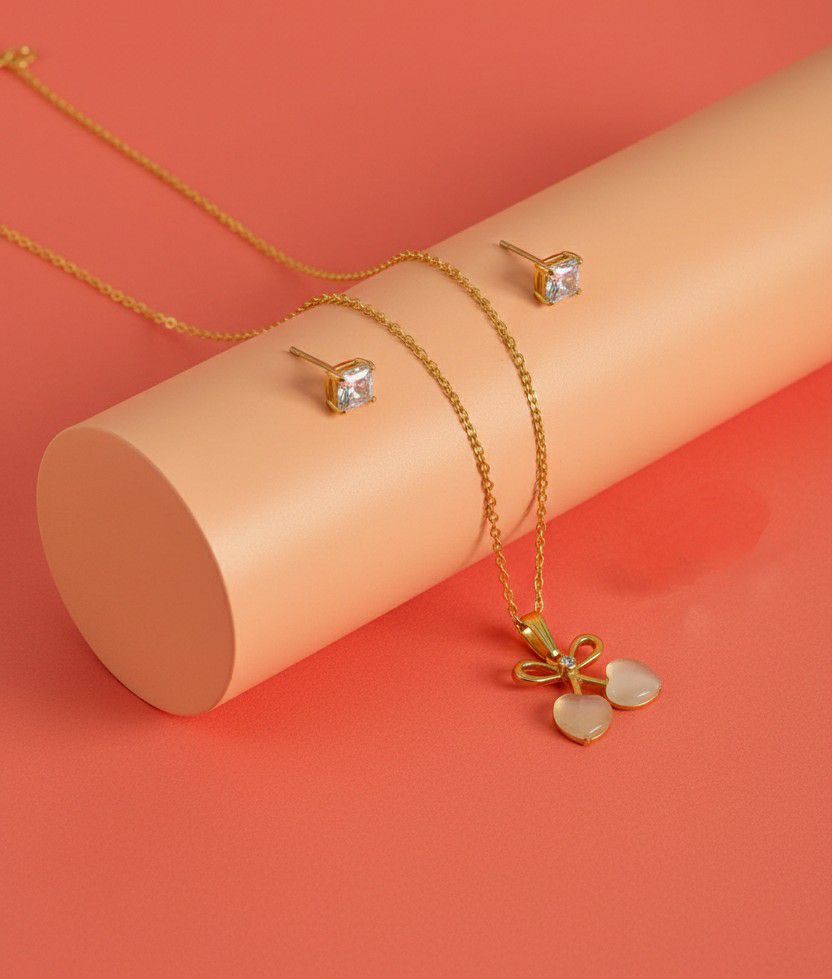 Gold Plated American Diamond Pendant Chain Set for Women | Stylish Chain with Earrings | Brass & Copper Jewellery | CP-51