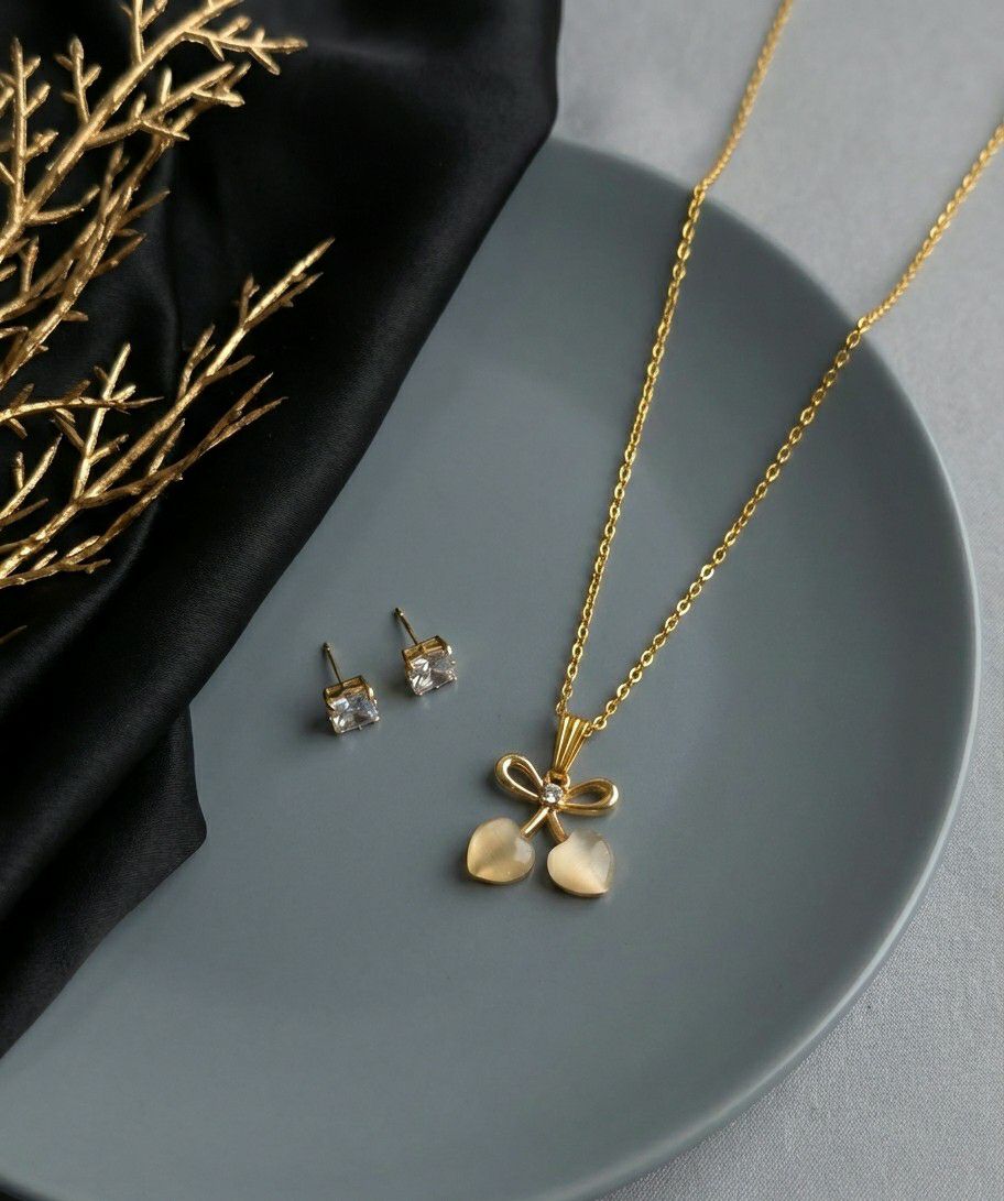 Gold Plated American Diamond Pendant Chain Set for Women | Stylish Chain with Earrings | Brass & Copper Jewellery | CP-51