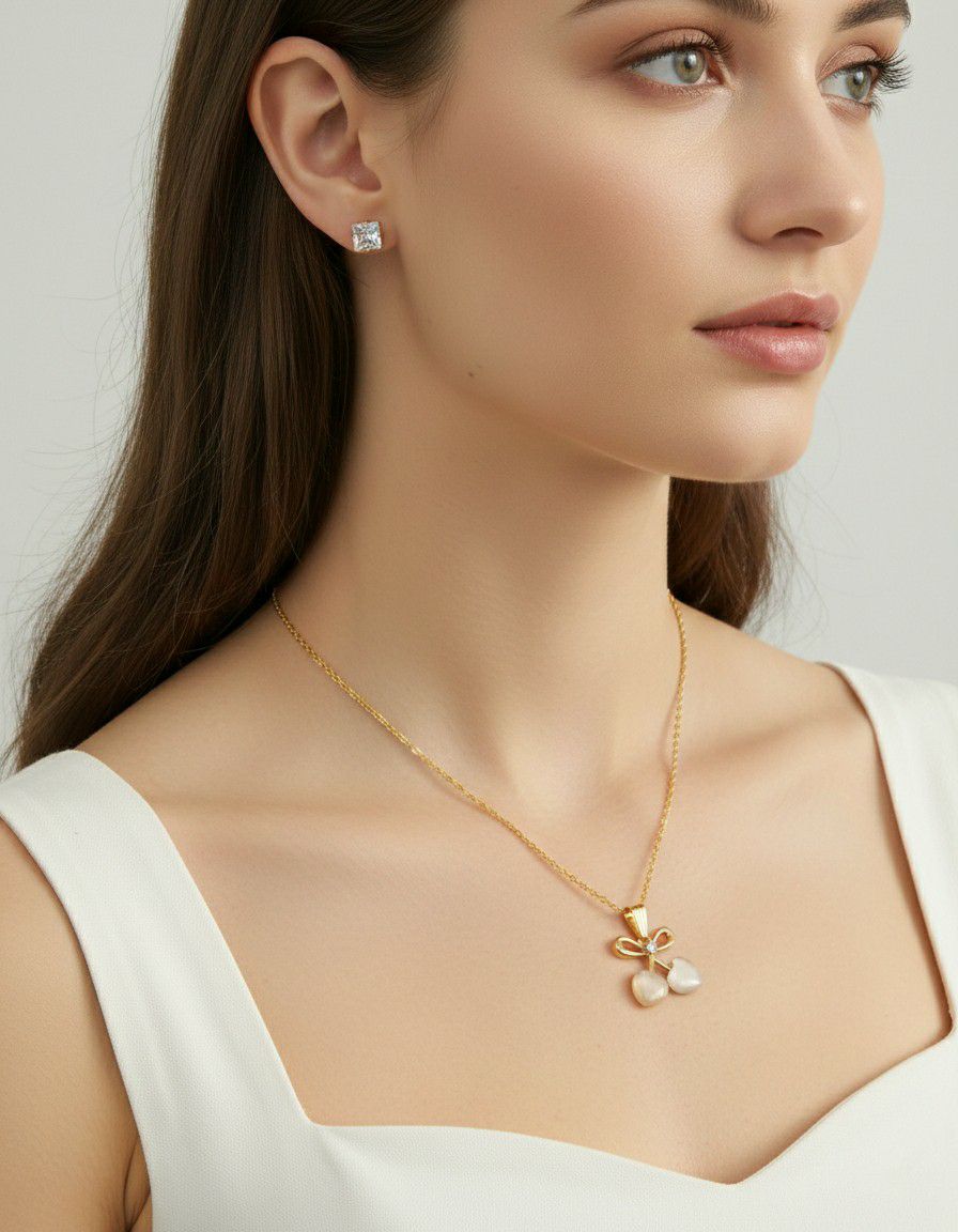 Gold Plated American Diamond Pendant Chain Set for Women | Stylish Chain with Earrings | Brass & Copper Jewellery | CP-51
