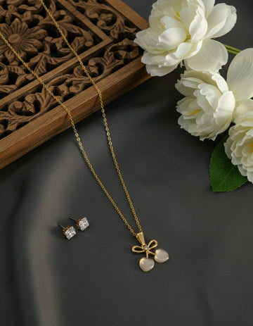 Gold Plated American Diamond Pendant Chain Set for Women | Stylish Chain with Earrings | Brass & Copper Jewellery | CP-51