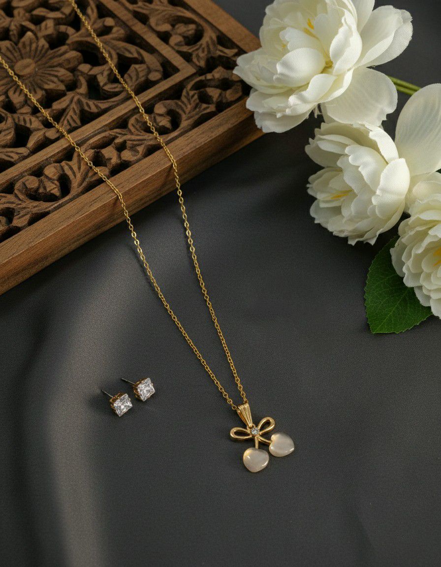 Gold Plated American Diamond Pendant Chain Set for Women | Stylish Chain with Earrings | Brass & Copper Jewellery | CP-51