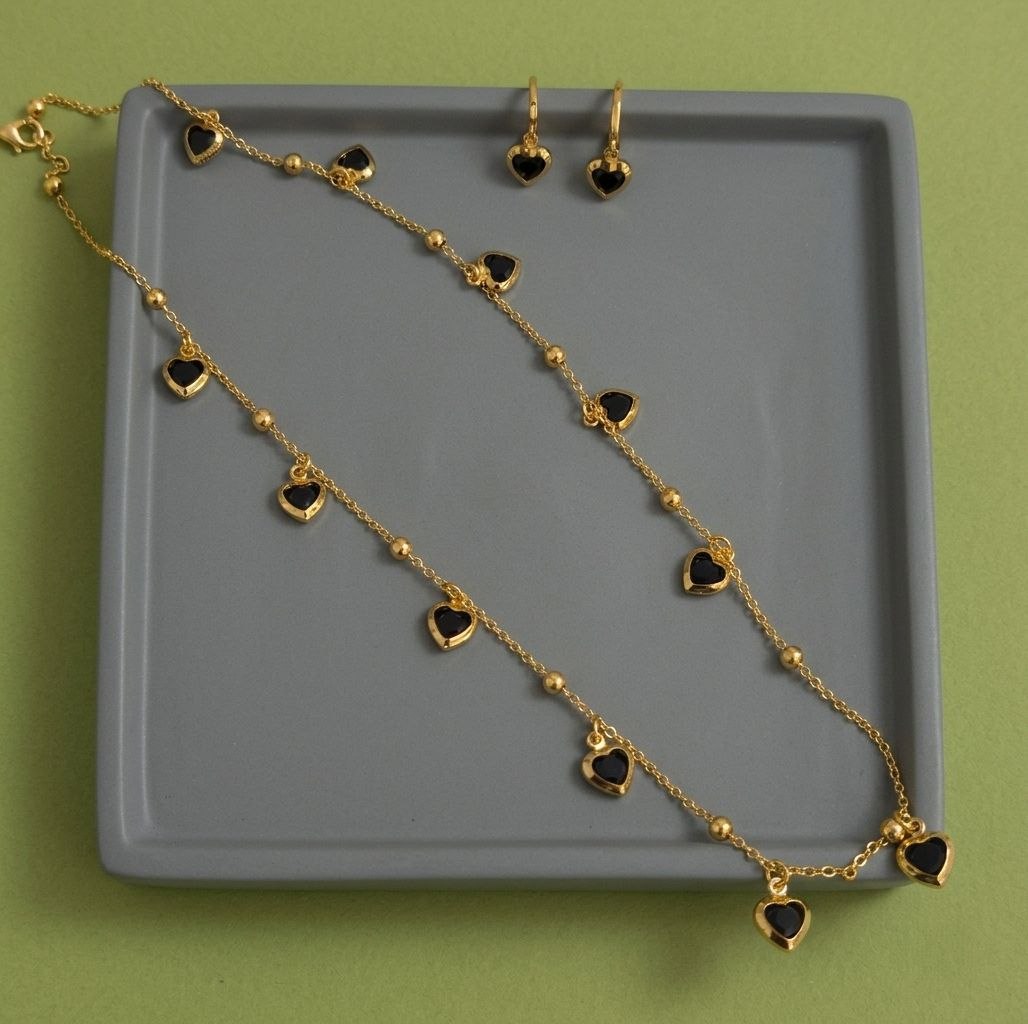 Gold PVD Coated Heart Dokiya Necklace with Earrings | Adjustable Chain Necklace for Women | Stylish Neck Dokiya Set | Imitation Jewellery | N-30