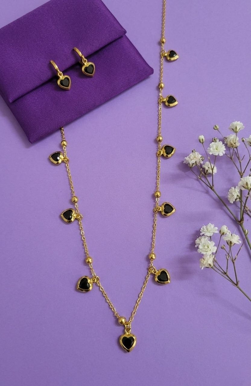 Gold PVD Coated Heart Dokiya Necklace with Earrings | Adjustable Chain Necklace for Women | Stylish Neck Dokiya Set | Imitation Jewellery | N-30
