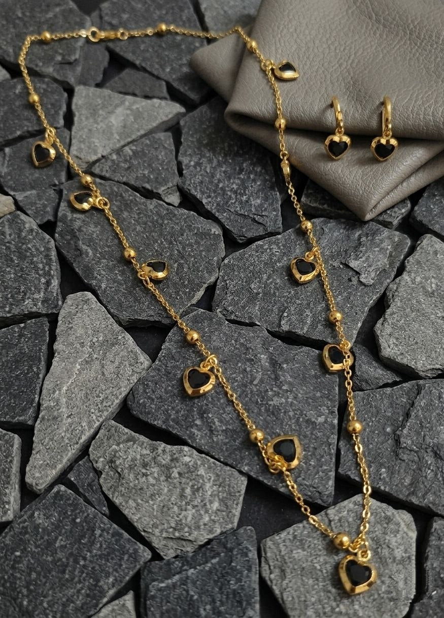Gold PVD Coated Heart Dokiya Necklace with Earrings | Adjustable Chain Necklace for Women | Stylish Neck Dokiya Set | Imitation Jewellery | N-30