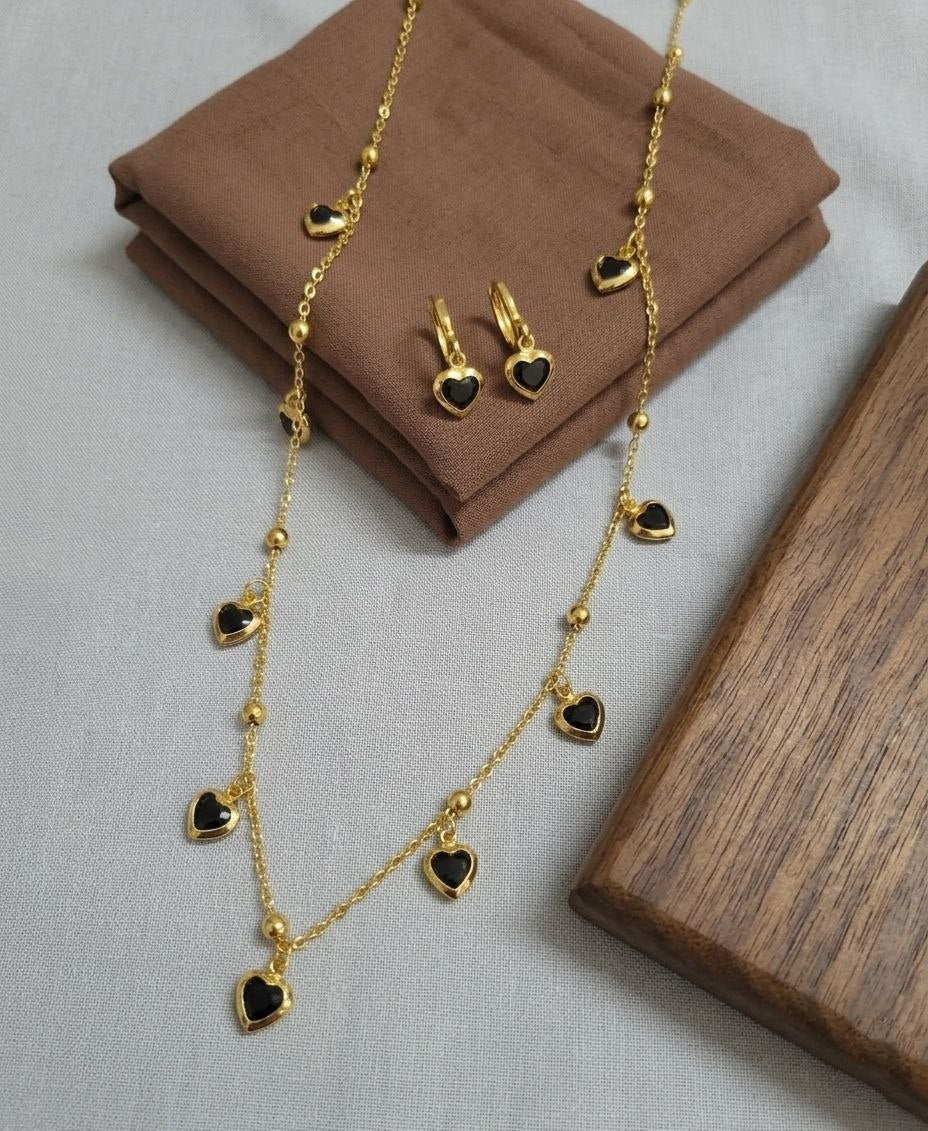 Gold PVD Coated Heart Dokiya Necklace with Earrings | Adjustable Chain Necklace for Women | Stylish Neck Dokiya Set | Imitation Jewellery | N-30