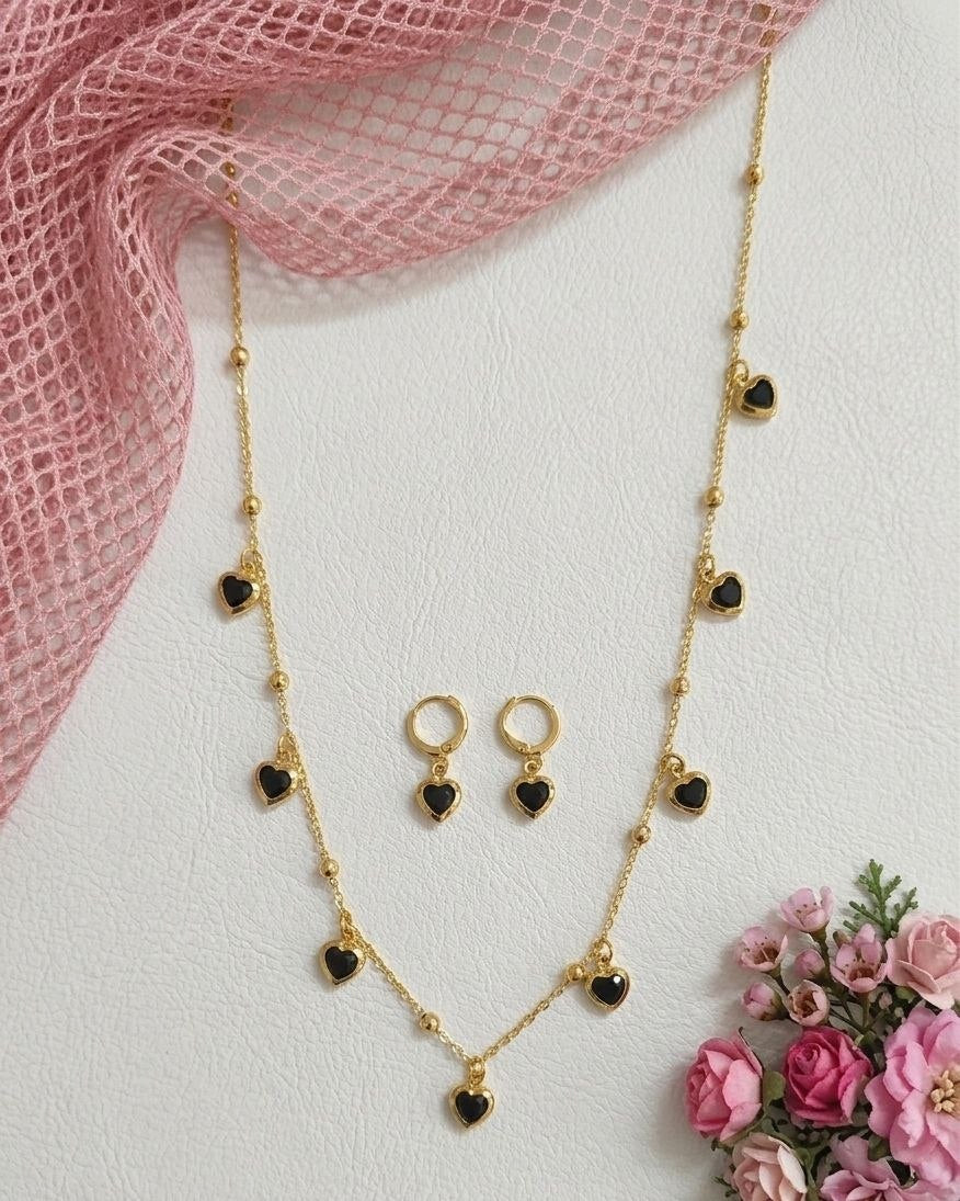 Gold PVD Coated Heart Dokiya Necklace with Earrings | Adjustable Chain Necklace for Women | Stylish Neck Dokiya Set | Imitation Jewellery | N-30