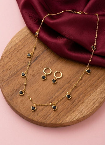 Gold PVD Coated Heart Dokiya Necklace with Earrings | Adjustable Chain Necklace for Women | Stylish Neck Dokiya Set | Imitation Jewellery | N-30