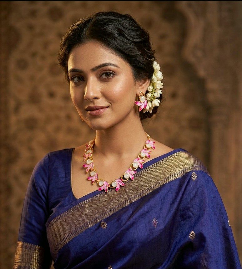 Gold Plated Meenakari Flower Necklace Set for Women | Adjustable Chain Necklace with Matching Earrings | Traditional & Western Jewellery | Imitation Jewellery  | N-17