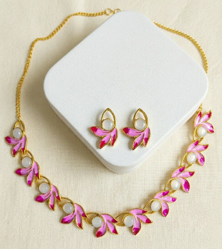 Gold Plated Meenakari Flower Necklace Set for Women | Adjustable Chain Necklace with Matching Earrings | Traditional & Western Jewellery | N-17