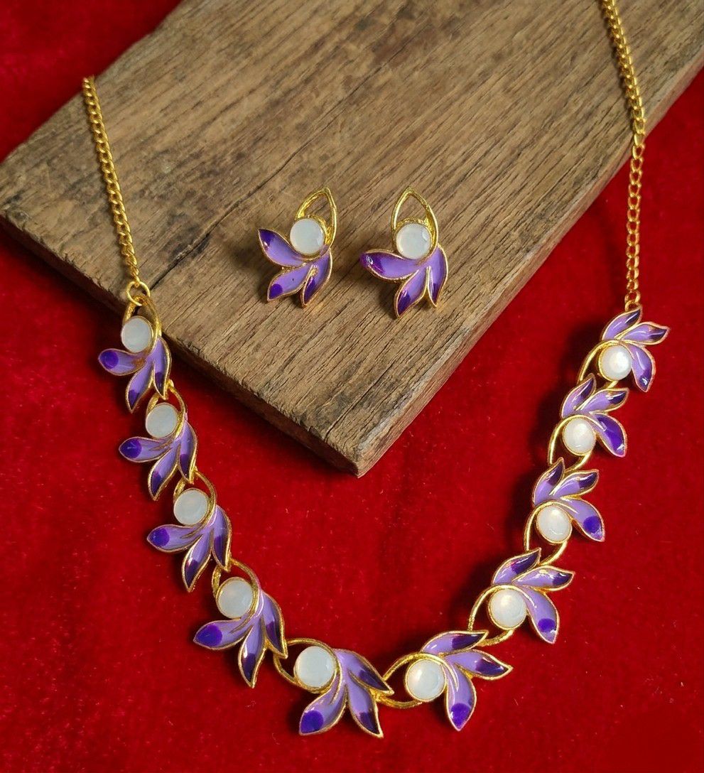 Gold Plated Meenakari Flower Necklace Set for Women | Adjustable Chain Necklace with Matching Earrings | Traditional & Western Jewellery | N-18