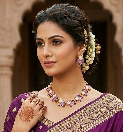 Gold Plated Meenakari Flower Necklace Set for Women | Adjustable Chain Necklace with Matching Earrings | Traditional & Western Jewellery | N-18