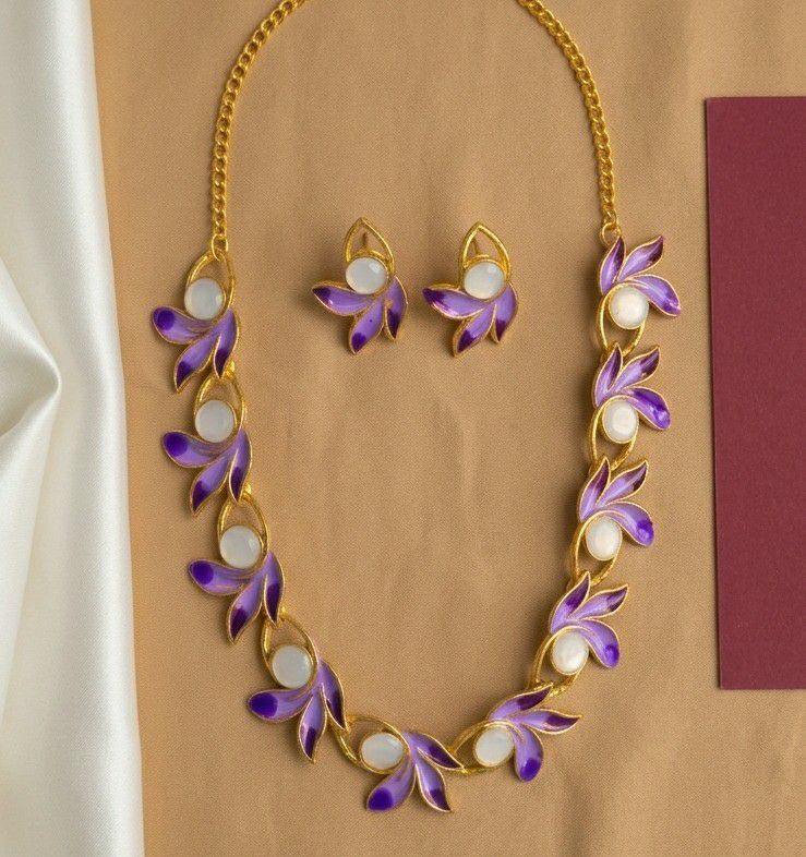 Gold Plated Meenakari Flower Necklace Set for Women | Adjustable Chain Necklace with Matching Earrings | Traditional & Western Jewellery | N-18