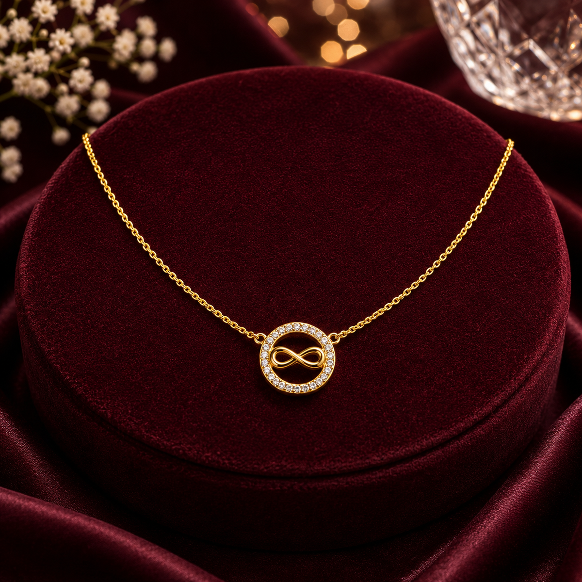 Golden Infinity Halo Pendant Necklace GWN -50