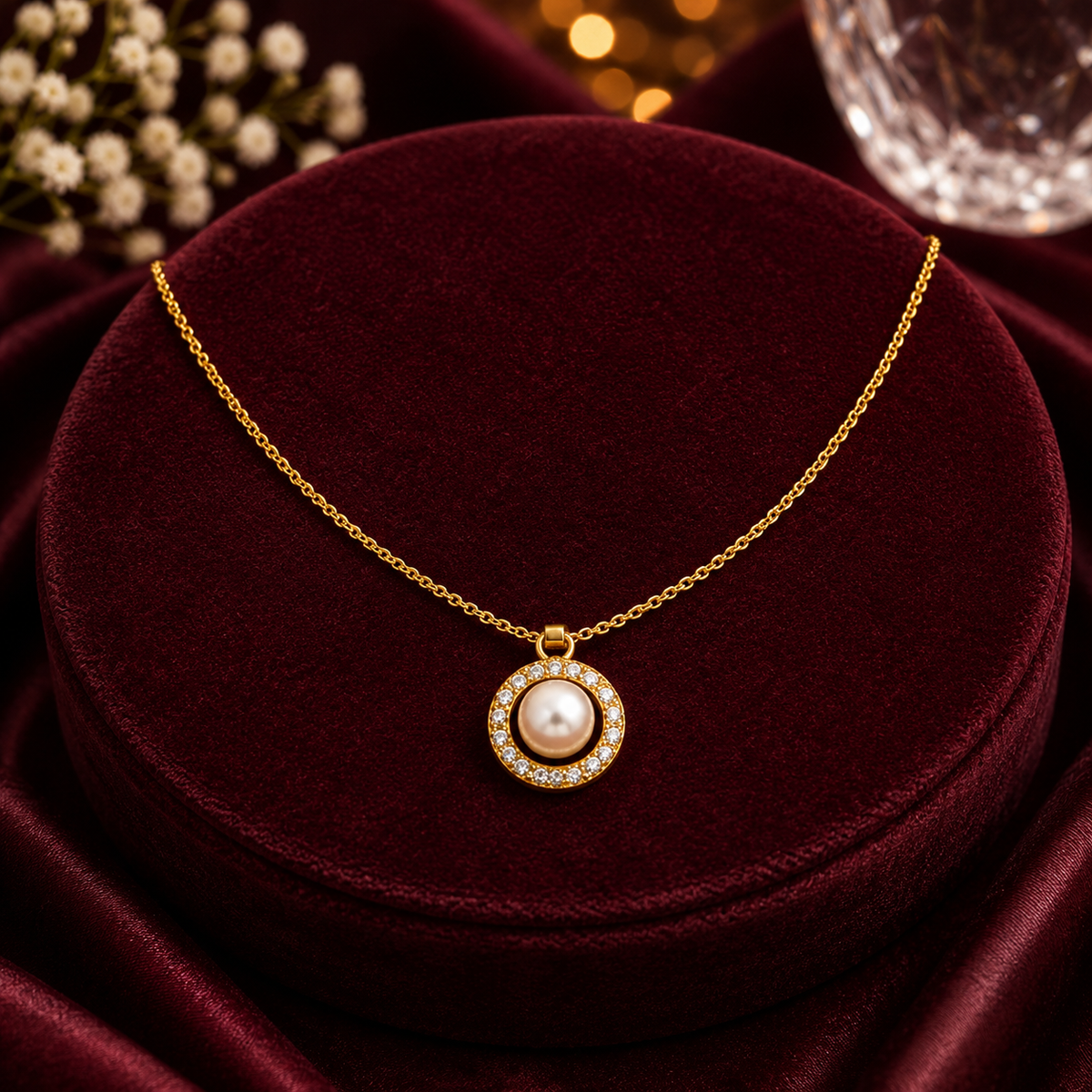 Classic Pearl Halo Pendant Necklace GWN -57