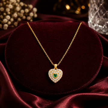 Modern Emerald Heart Double Halo Necklace GWN -121