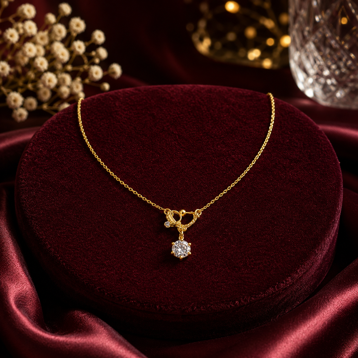 Modern Crystal Ribbon Bow Solitaire Necklace GWN -129