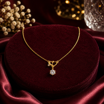 Modern Crystal Ribbon Bow Solitaire Necklace GWN -129