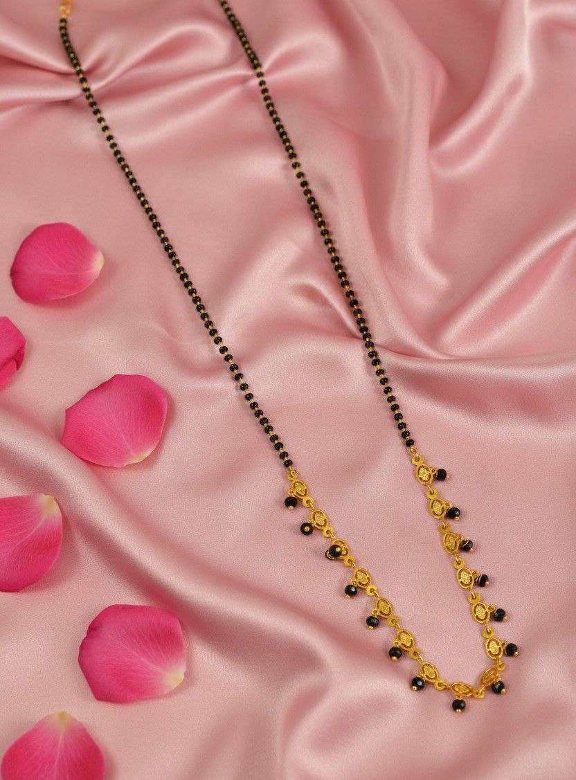 Traditional Gold Plated Heart Dokiya Mangalsutra for Women | Long Black Beads Brass Mangalsutra | Daily Wear & Party Wear | M-38