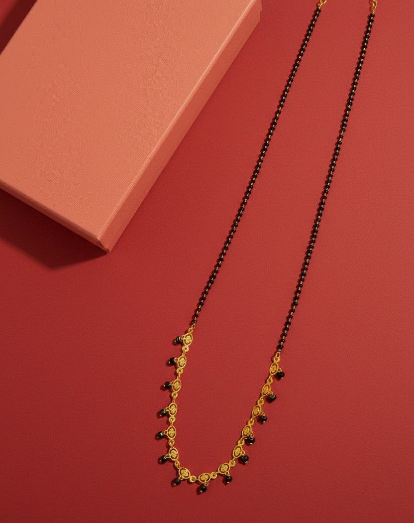 Traditional Gold Plated Heart Dokiya Mangalsutra for Women | Long Black Beads Brass Mangalsutra | Daily Wear & Party Wear | M-38