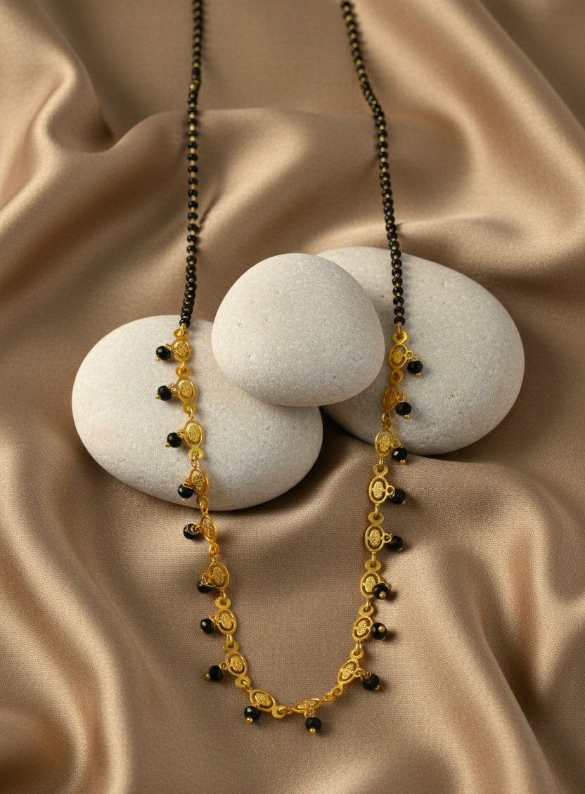Traditional Gold Plated Heart Dokiya Mangalsutra for Women | Long Black Beads Brass Mangalsutra | Daily Wear & Party Wear | M-38