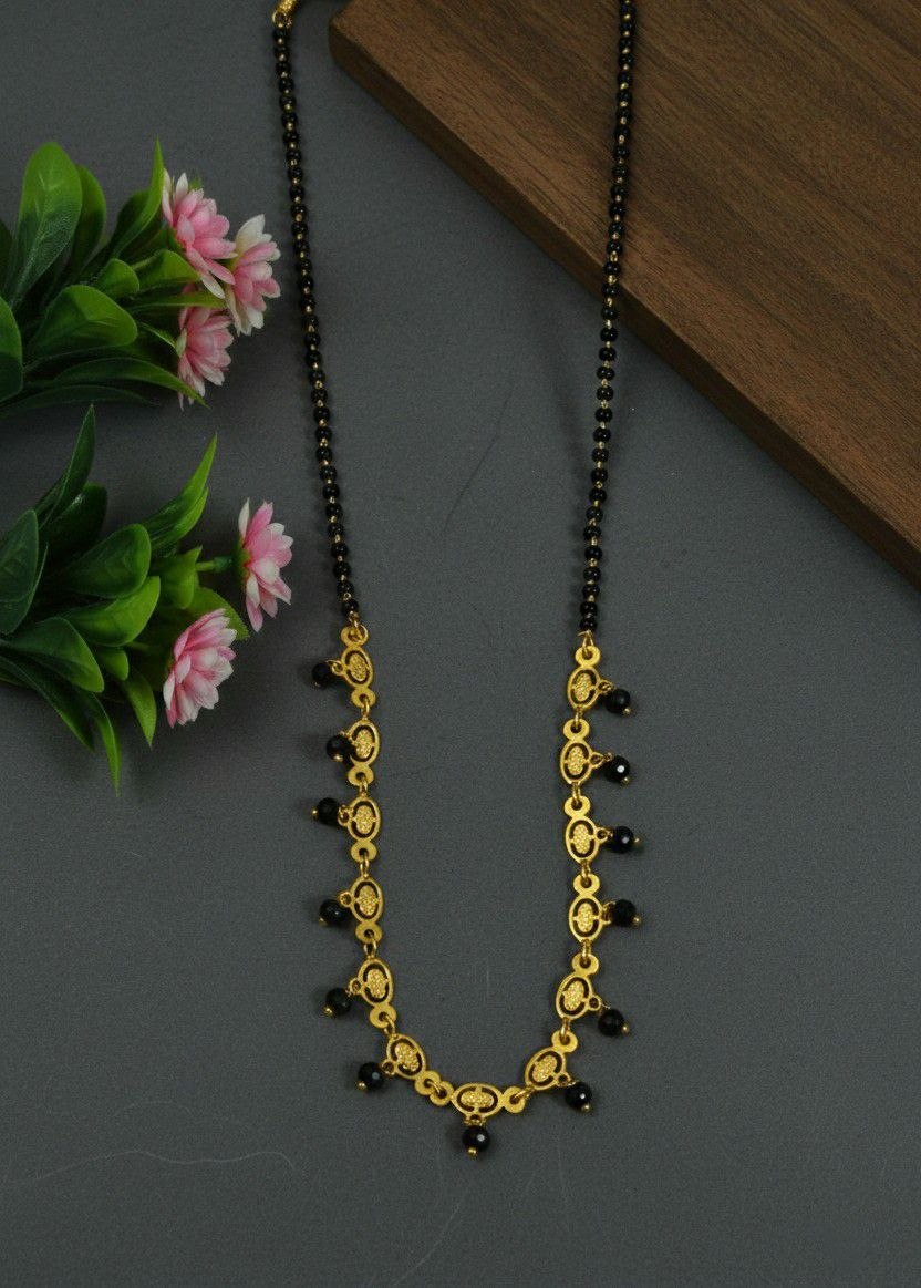 Traditional Gold Plated Heart Dokiya Mangalsutra for Women | Long Black Beads Brass Mangalsutra | Daily Wear & Party Wear | M-38