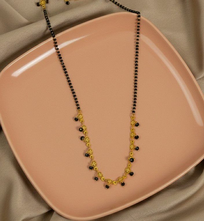 Traditional Gold Plated Heart Dokiya Mangalsutra for Women | Long Black Beads Brass Mangalsutra | Daily Wear & Party Wear | M-38