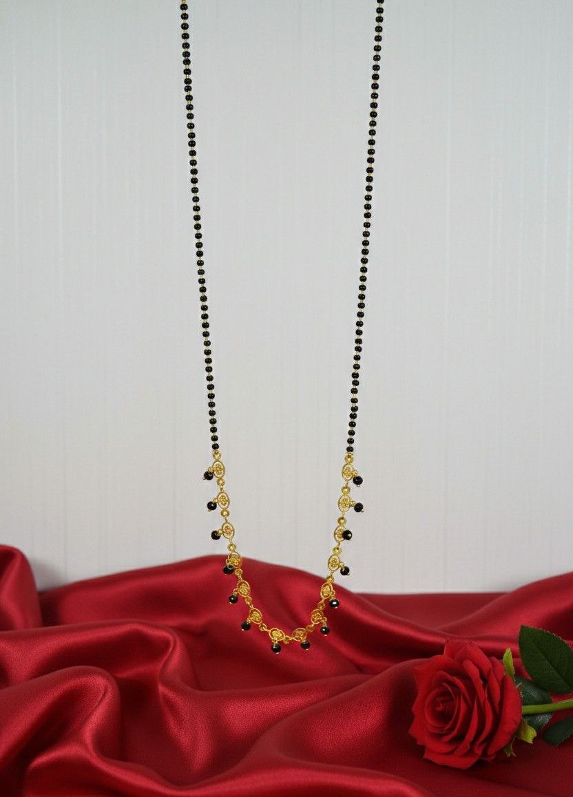 Traditional Gold Plated Heart Dokiya Mangalsutra for Women | Long Black Beads Brass Mangalsutra | Daily Wear & Party Wear | M-38
