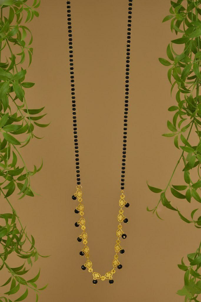 Traditional Gold Plated Heart Dokiya Mangalsutra for Women | Long Black Beads Brass Mangalsutra | Daily Wear & Party Wear | M-38