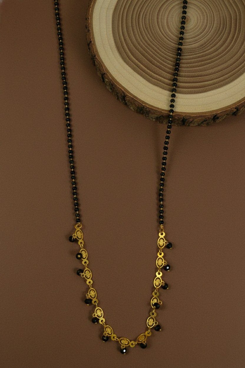 Traditional Gold Plated Heart Dokiya Mangalsutra for Women | Long Black Beads Brass Mangalsutra | Daily Wear & Party Wear | M-38