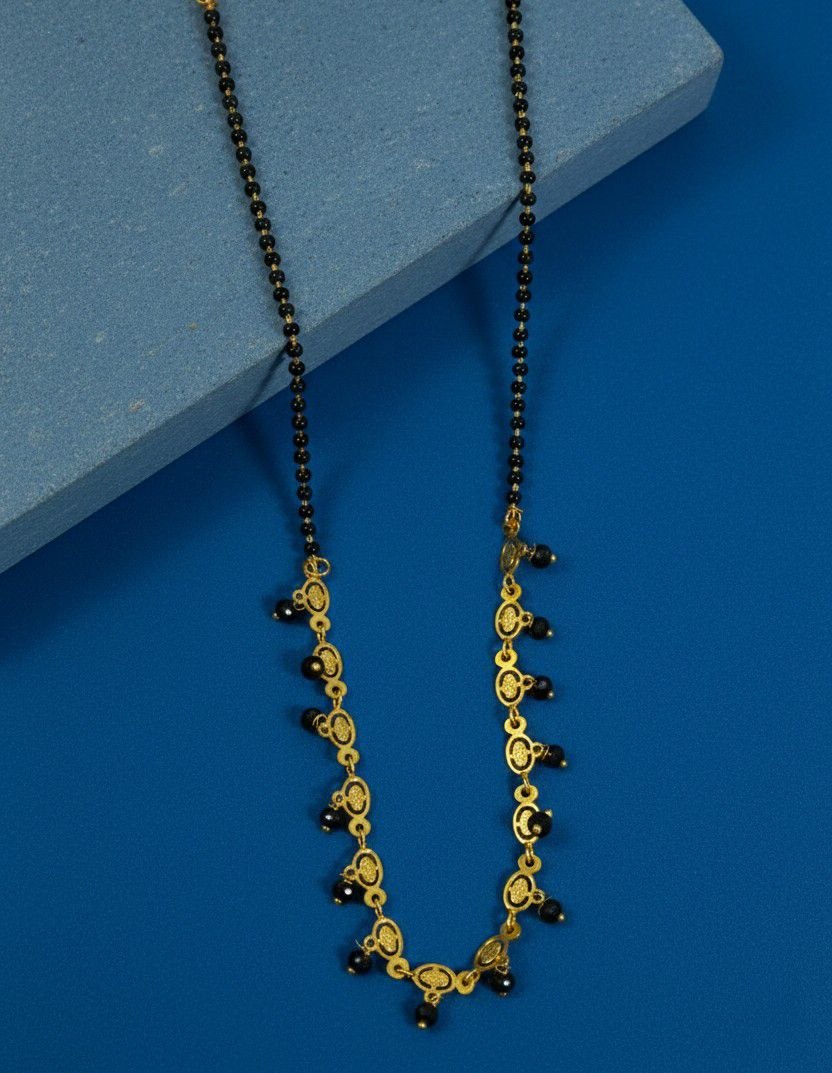 Traditional Gold Plated Heart Dokiya Mangalsutra for Women | Long Black Beads Brass Mangalsutra | Daily Wear & Party Wear | M-38