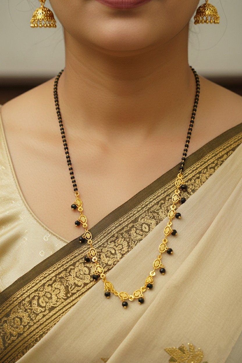 Traditional Gold Plated Heart Dokiya Mangalsutra for Women | Long Black Beads Brass Mangalsutra | Daily Wear & Party Wear | M-38
