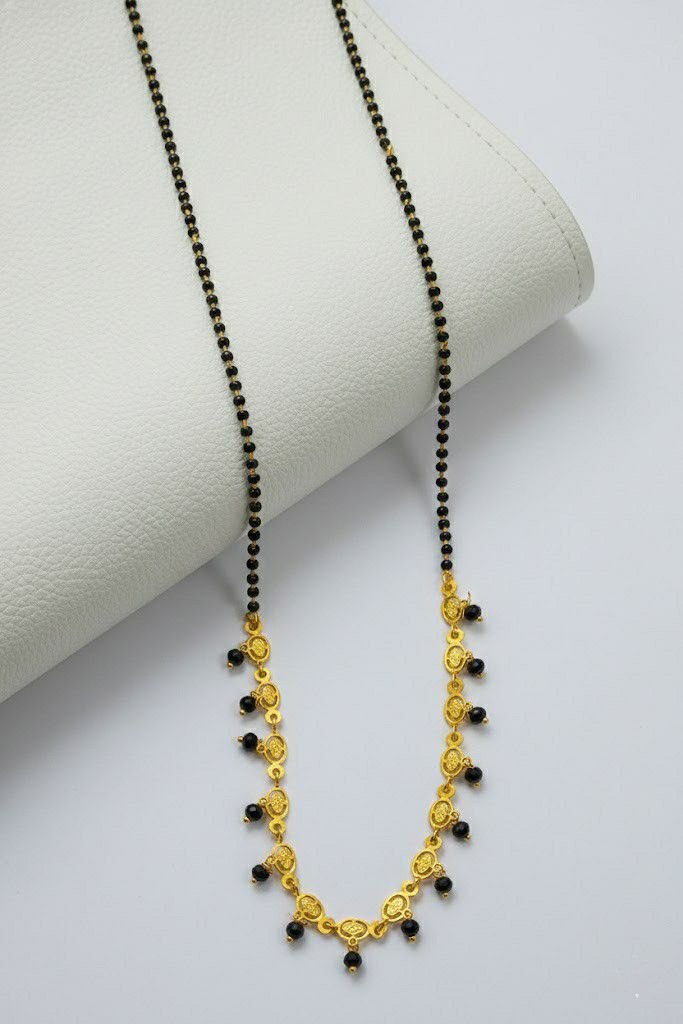 Traditional Gold Plated Heart Dokiya Mangalsutra for Women | Long Black Beads Brass Mangalsutra | Daily Wear & Party Wear | M-38